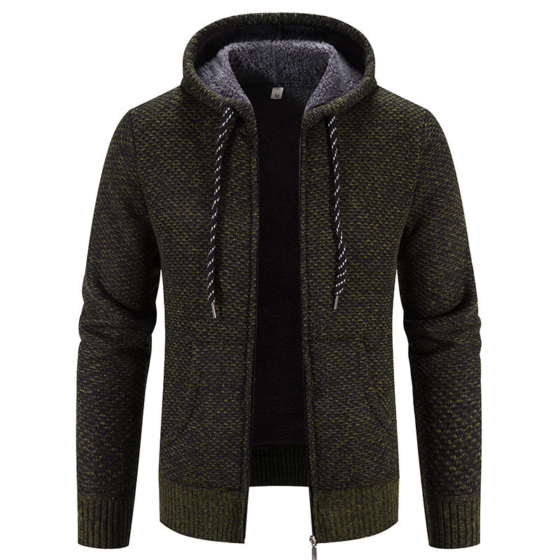 Men's Winter Coat with Hood, Zip Closure, and Drawstring
