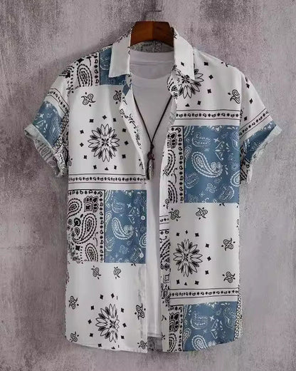 Camicia Uomo a Maniche Corte con Stampa Floreale e Bottoni – Leggera e Comoda