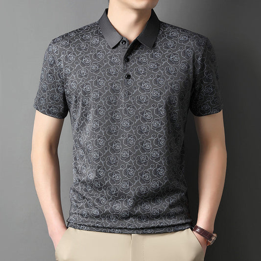Men’s Floral Summer Polo Shirt with Asymmetrical Detail and Short Sleeves