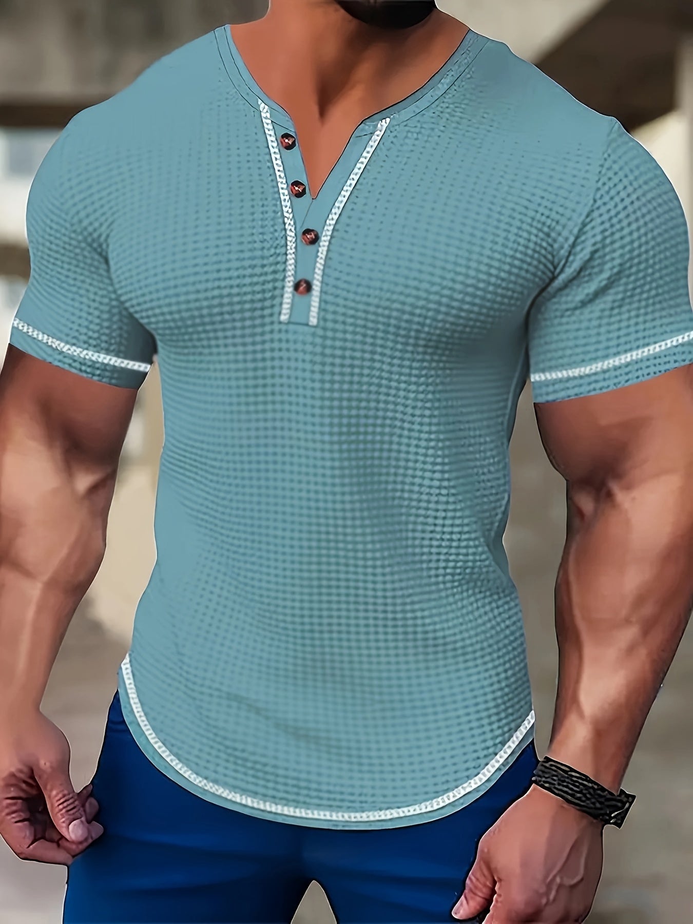 Men’s Short-Sleeve Henley Shirt with Contrast Trim