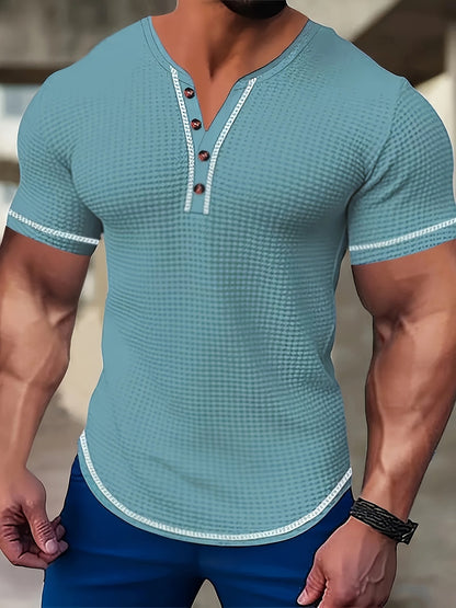 Men’s Short-Sleeve Henley Shirt with Contrast Trim