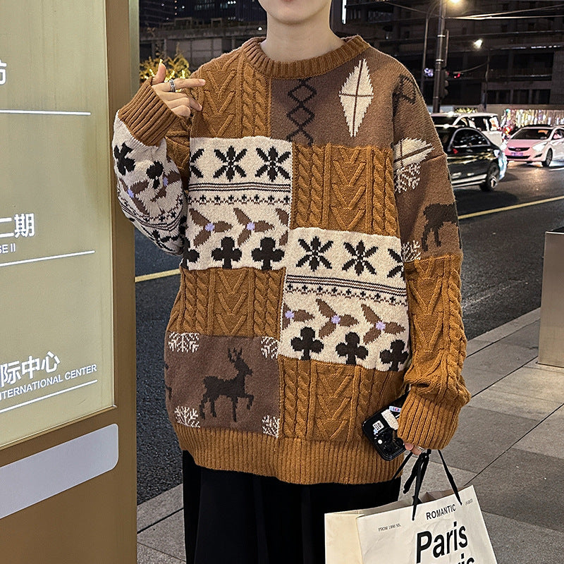 Jersey de hombre, suéter de cuello redondo, ajuste holgado, manga larga