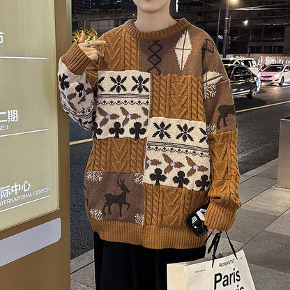 Jersey de hombre, suéter de cuello redondo, ajuste holgado, manga larga