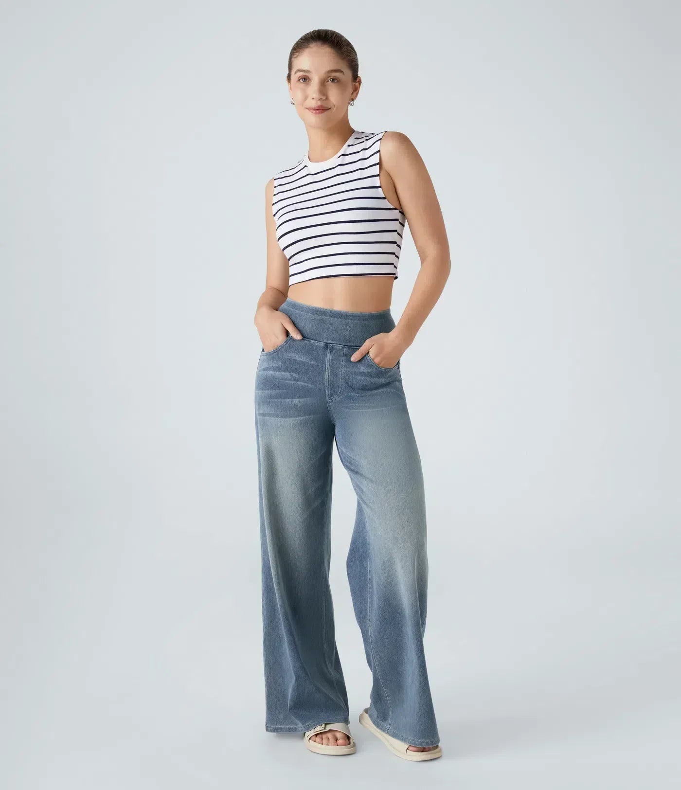 Jeans de mujer de talle alto elásticos con pierna recta – estilo casual cómodo