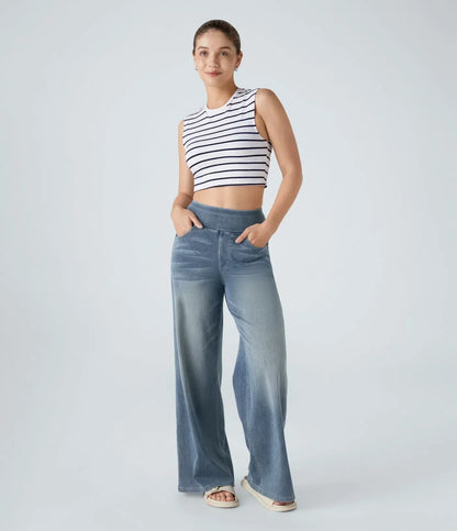 Jeans de mujer de talle alto elásticos con pierna recta – estilo casual cómodo