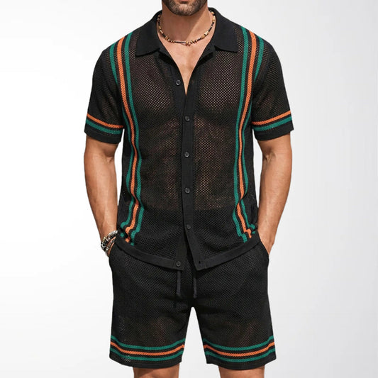 Men's Two-Piece Set with Perforated Polo and Shorts – Coordinated Outfit