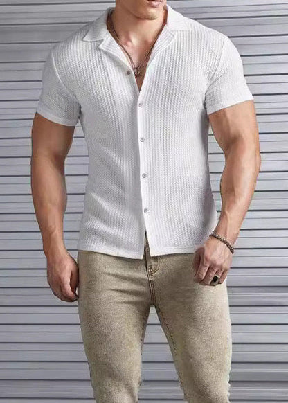 Camiseta Henley de verano para hombre, con textura de nido de abeja y mangas cortas
