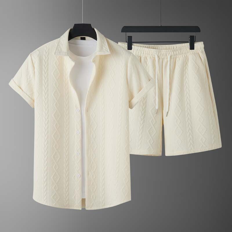 Men's Spring Set with Diamond Pattern: Short-Sleeve T-Shirt and Shorts – Casual Style
