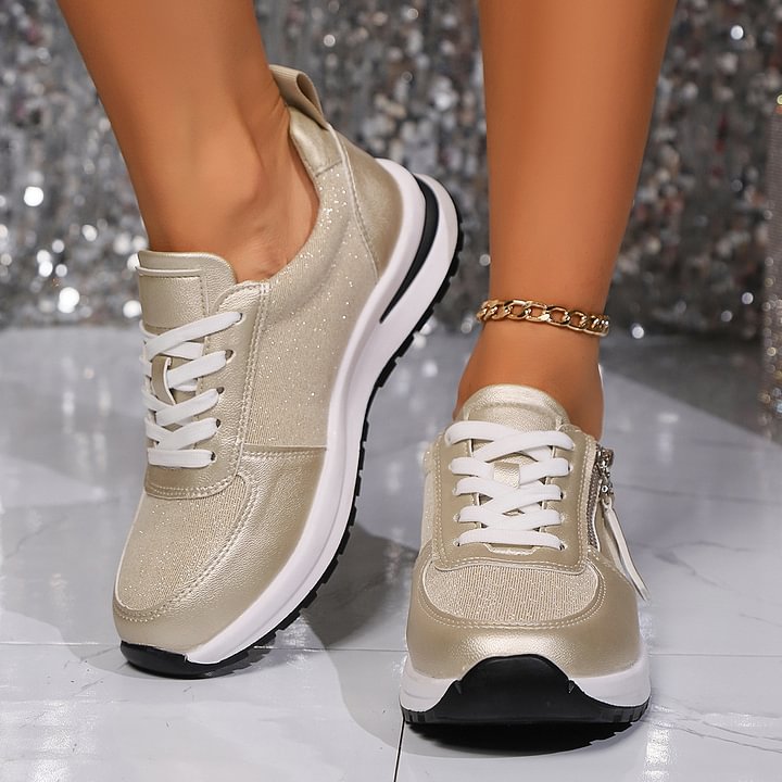 Women's Sneakers with Side Zipper and Arch Support – Non-Slip Sole