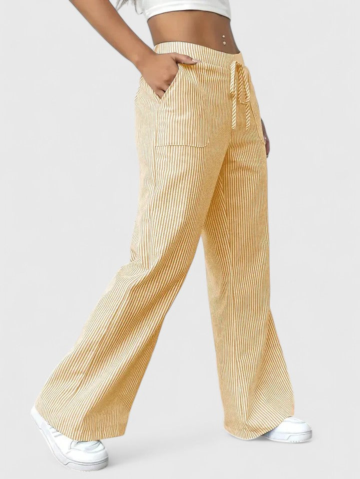Women's Wide-Leg Pants with Elastic Waist, Drawstring, and Patch Pockets – Cotton Blend