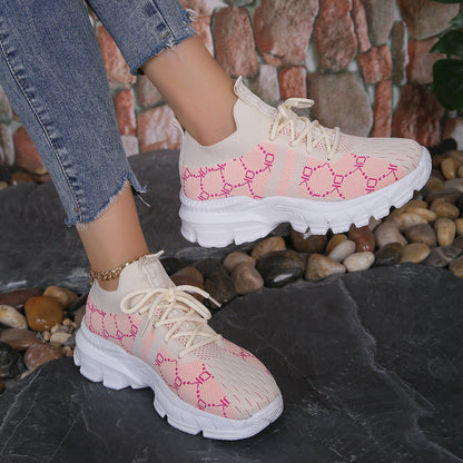 Women's Sneakers in Breathable Mesh with Laces – Rubber Sole and Round Toe