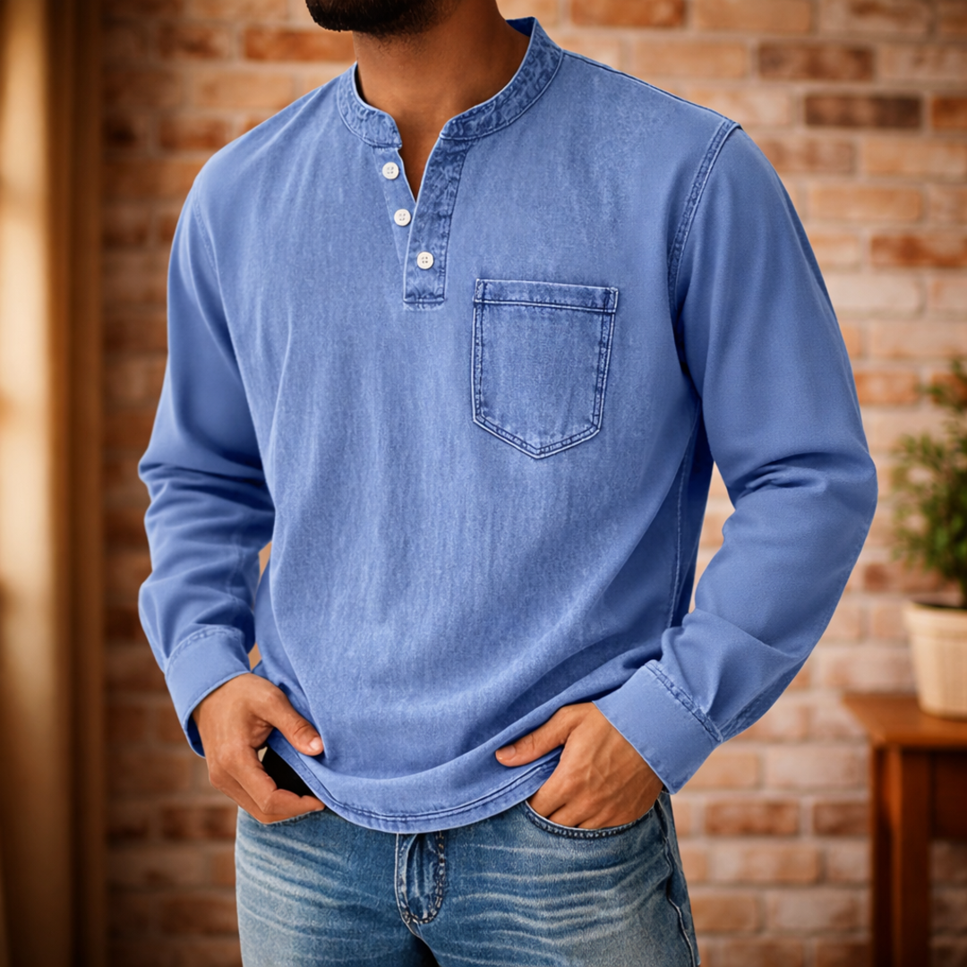 Camicia Uomo a Maniche Lunghe con Bottoni e Tasca sul Petto – Vestibilità Regolare Casual