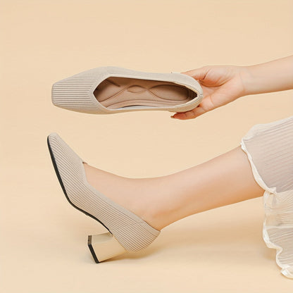 Women's Low-Cut Shoes with Wide Heel, Stretch Upper, and Padded Insole
