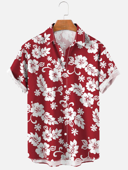 Camicia Uomo a Maniche Corte con Stampa Floreale e Tessuto Elasticizzato – Stile Casual
