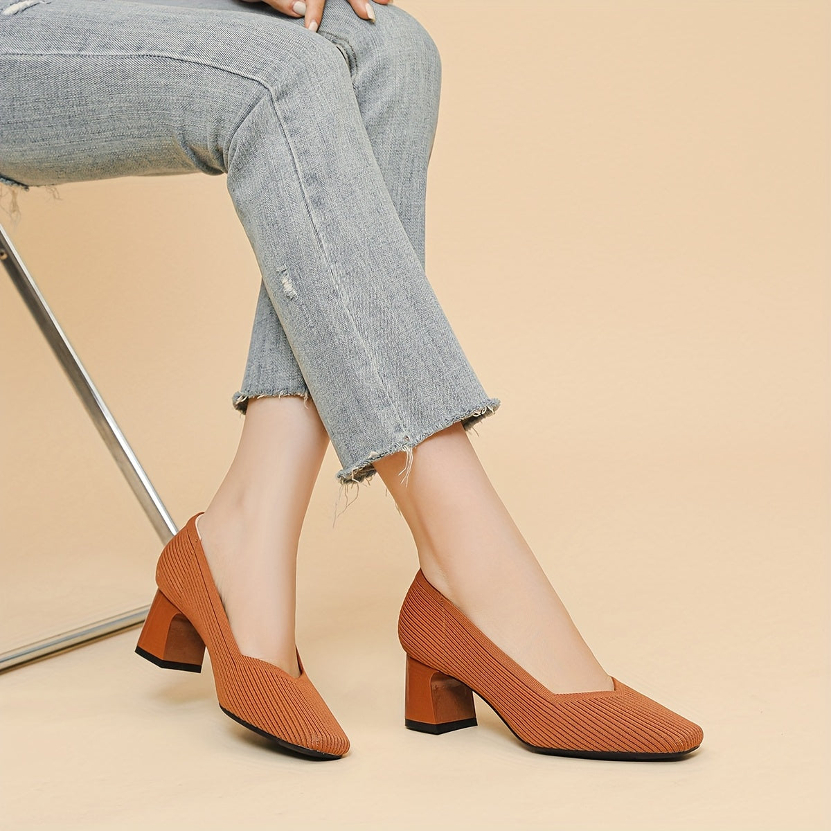 Women's Low-Cut Shoes with Wide Heel, Stretch Upper, and Padded Insole