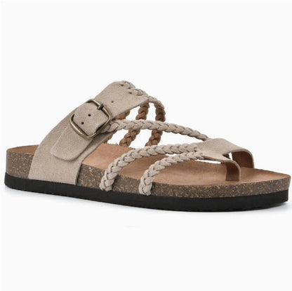 Damesandaler Bassi Slip-On med fletremme og perforeret design