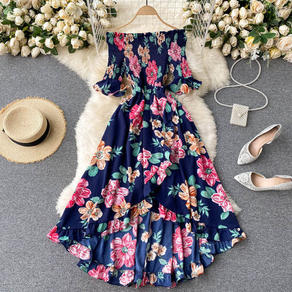 Abito Midi Donna con Spalle Scoperte, Maniche Corte e Volant – Stile Estivo