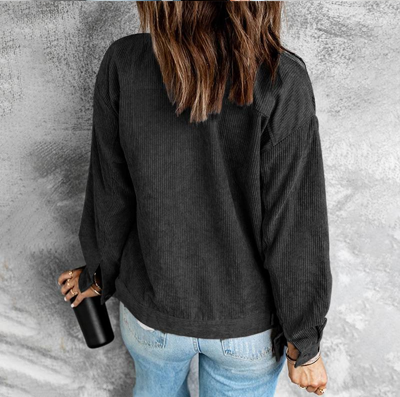Women's Corduroy Shirt Jacket with Single-Breasted Button Closure and Long Sleeves