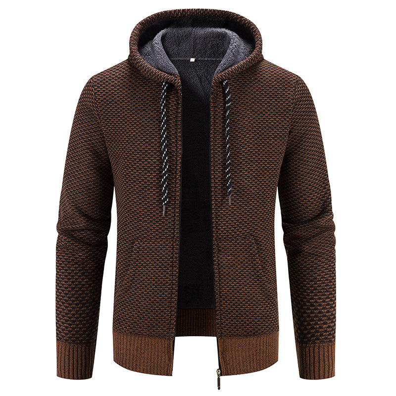 Men's Winter Coat with Hood, Zip Closure, and Drawstring