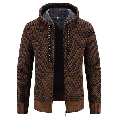 Men's Winter Coat with Hood, Zip Closure, and Drawstring