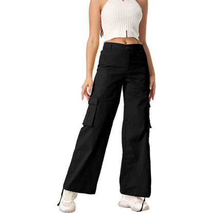High-Waisted Women's Pants with Wide Legs and Side Pockets