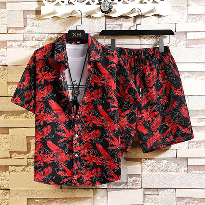 Men's Two-Piece Suit with Printed Shirt and Shorts – Streetwear Style
