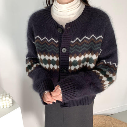 Abrigo retro para mujer con cuello redondo
