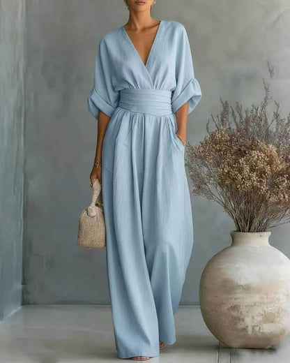 Tuta Donna con Scollo a V, Vita Alta e Vestibilità Slim – Tuta Elegante