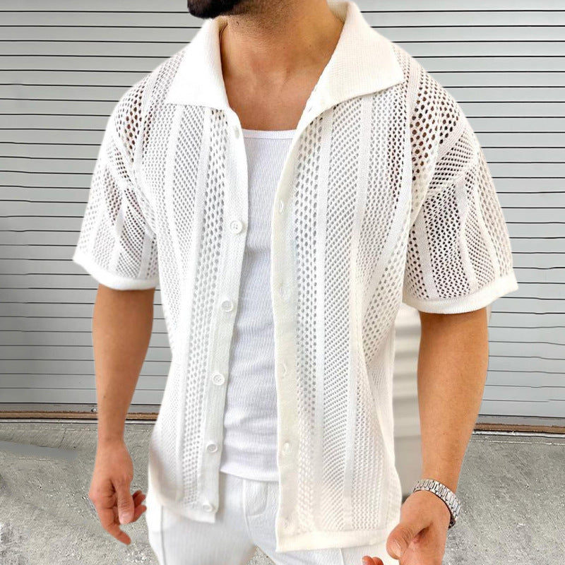 Polo de hombre de manga corta de punto calado con botones