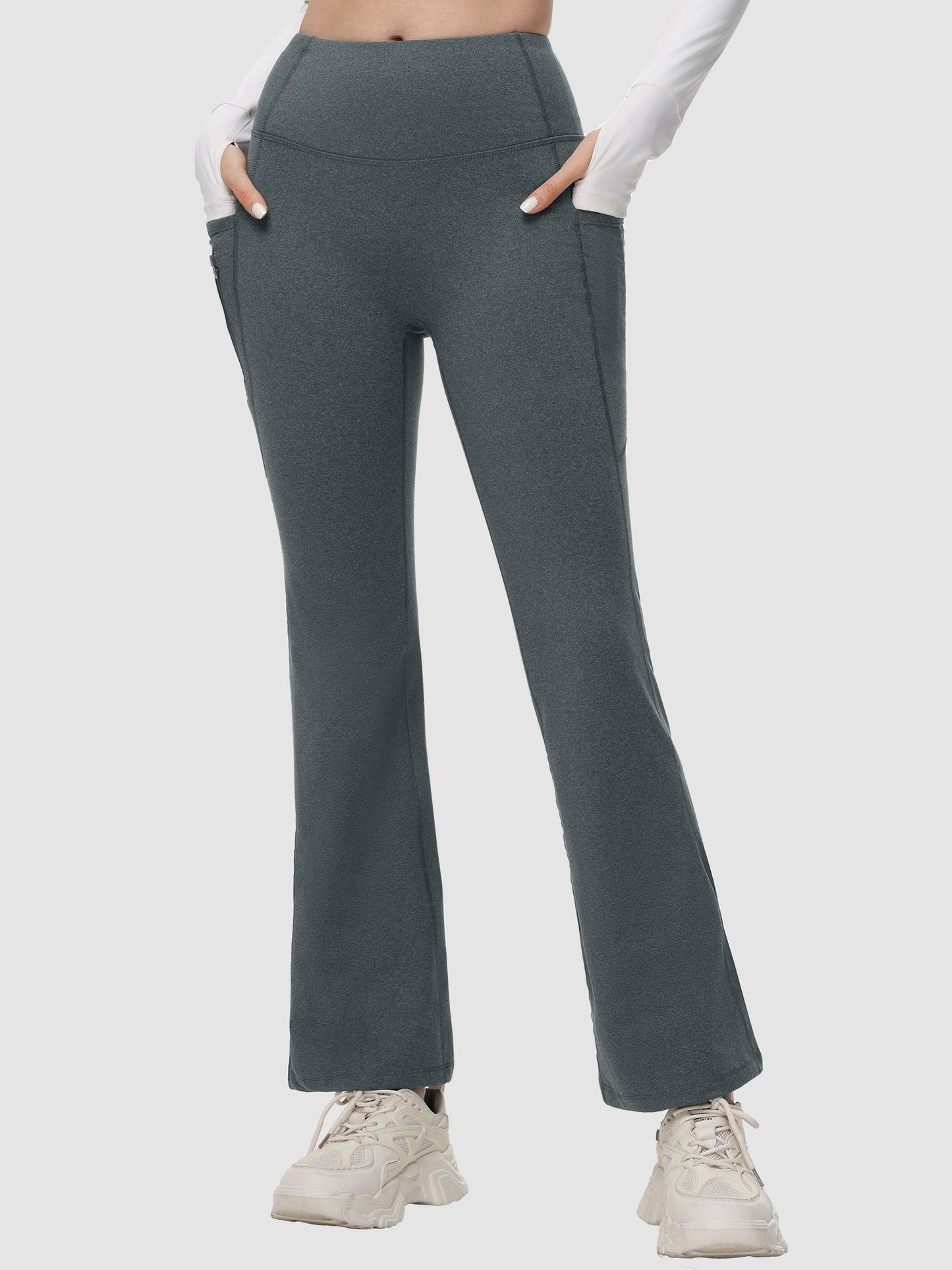 Pantaloni Invernali Donna a Vita Alta Svasati con Fodera in Pile e Tasche
