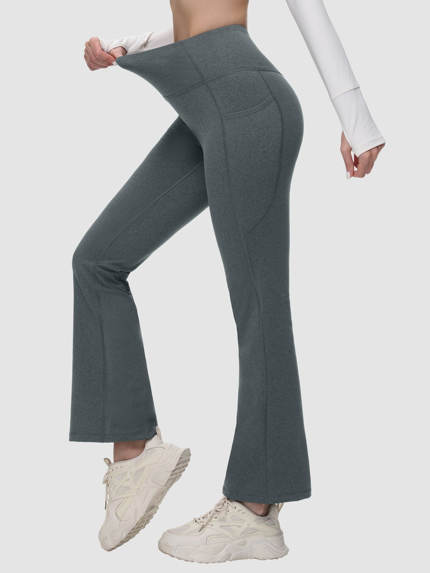 Pantaloni Invernali Donna a Vita Alta Svasati con Fodera in Pile e Tasche