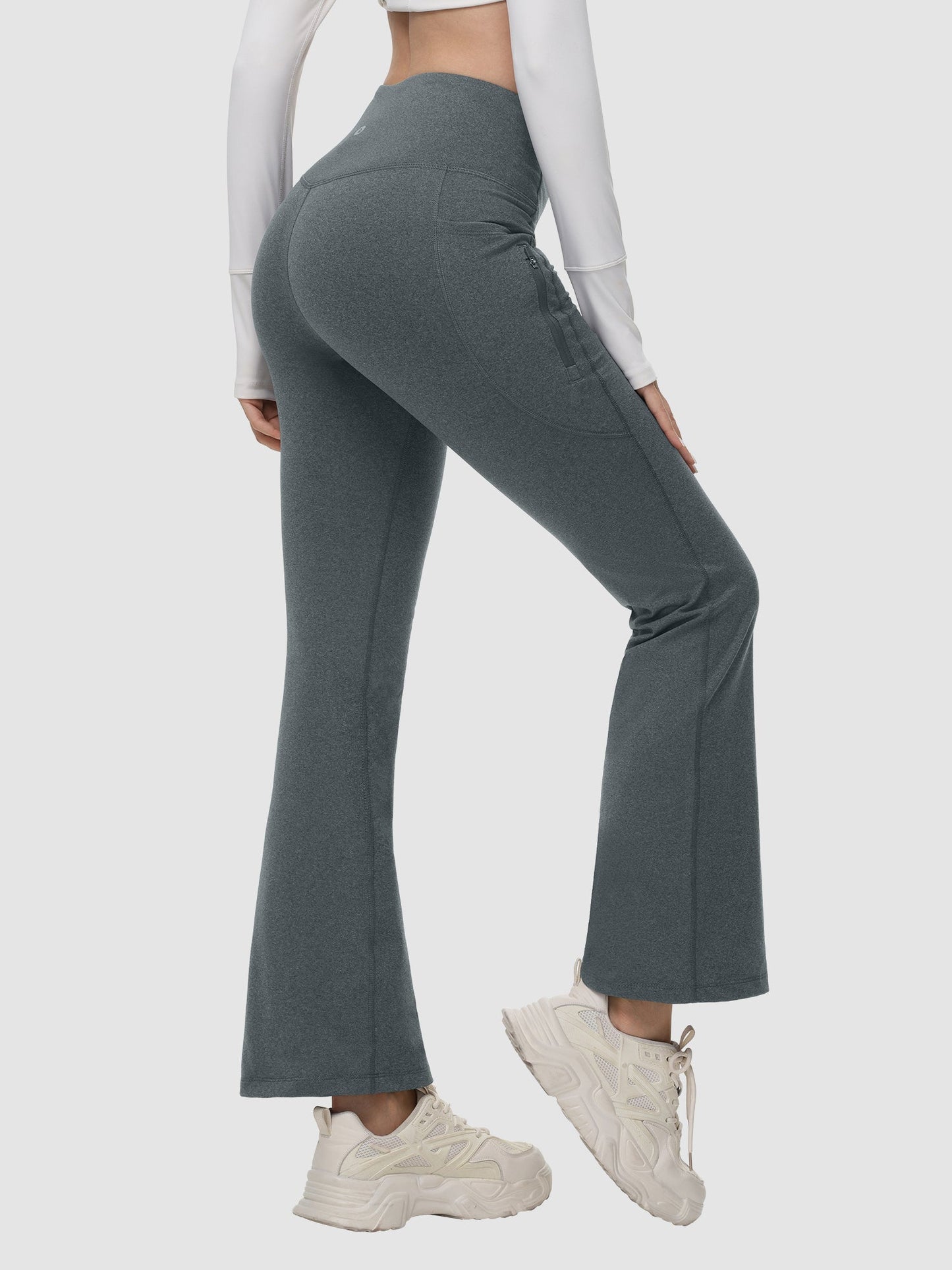 Pantaloni Invernali Donna a Vita Alta Svasati con Fodera in Pile e Tasche
