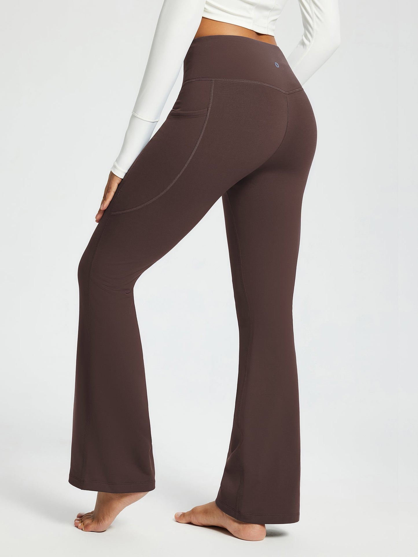 Pantaloni Invernali Donna a Vita Alta Svasati con Fodera in Pile e Tasche