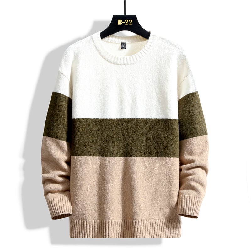 Men's Sweater with Crew Neck and Ribbed Hem