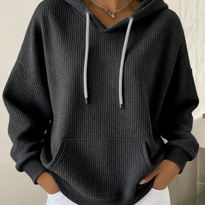 Sudadera con capucha para mujer con cordón ajustable, mangas largas y capucha ajustable.