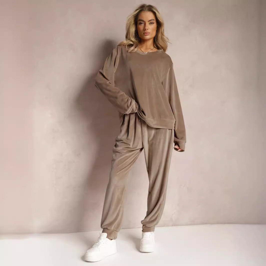 Women's Two-Piece Set with Long Sleeve Top and Straight Leg Pants – Casual Set