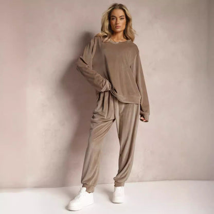 Women's Two-Piece Set with Long Sleeve Top and Straight Leg Pants – Casual Set