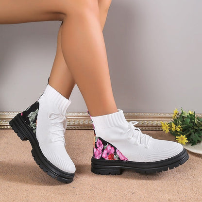 Botines de mujer otoño invierno con calceta de malla tejida – Suela plana de goma