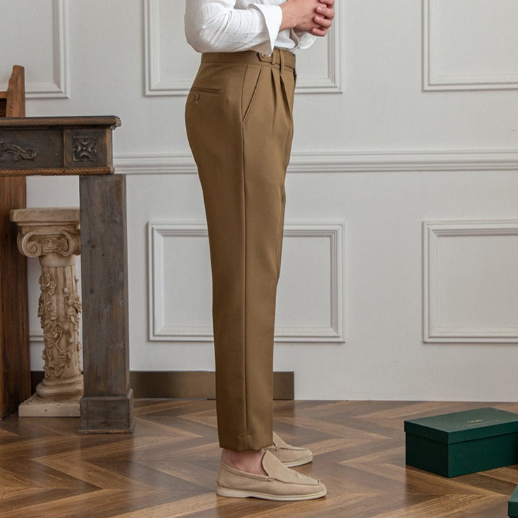 Pantaloni Uomo da Abito Dritti Vita Media Antipiega con Chiusura a Fibbia – Stile Formale