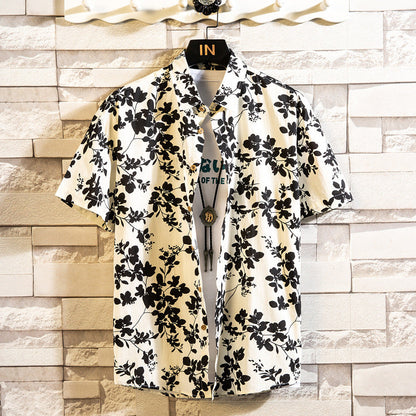Camicia Estiva Uomo a Maniche Corte con Stampa Floreale e Colletto a Revers – Stile Casual Slim Fit