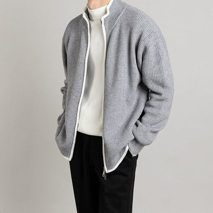 Men's Wide Fit Cardigan with Front Opening and Long Sleeves