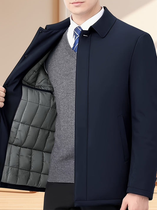 Men's Classic Autumn Jacket with Lapels, Front Zipper Closure, and Regular Fit.