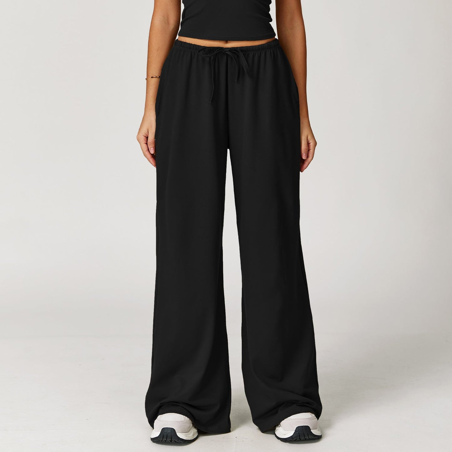 Wide Women's Pants with High Waist, Brushed Fabric, and Hanging Detail – Pants Style