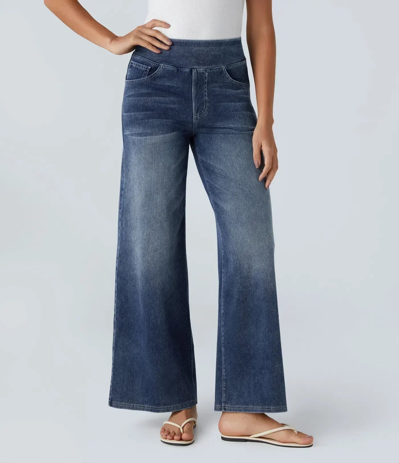 Jeans de mujer de talle alto elásticos con pierna recta – estilo casual cómodo