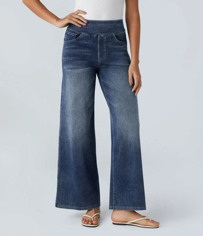 Jeans de mujer de talle alto elásticos con pierna recta – estilo casual cómodo