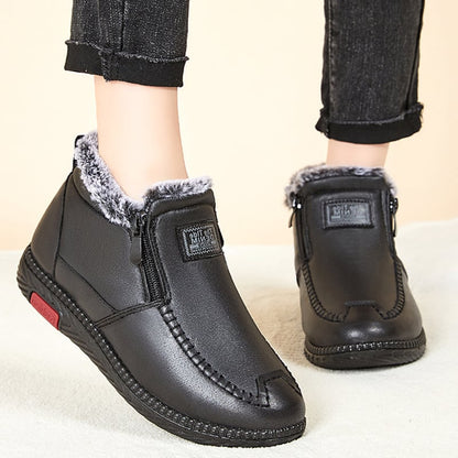 Botines de invierno para mujer hasta el tobillo con forro de peluche y cremallera lateral – Suela plana de PU