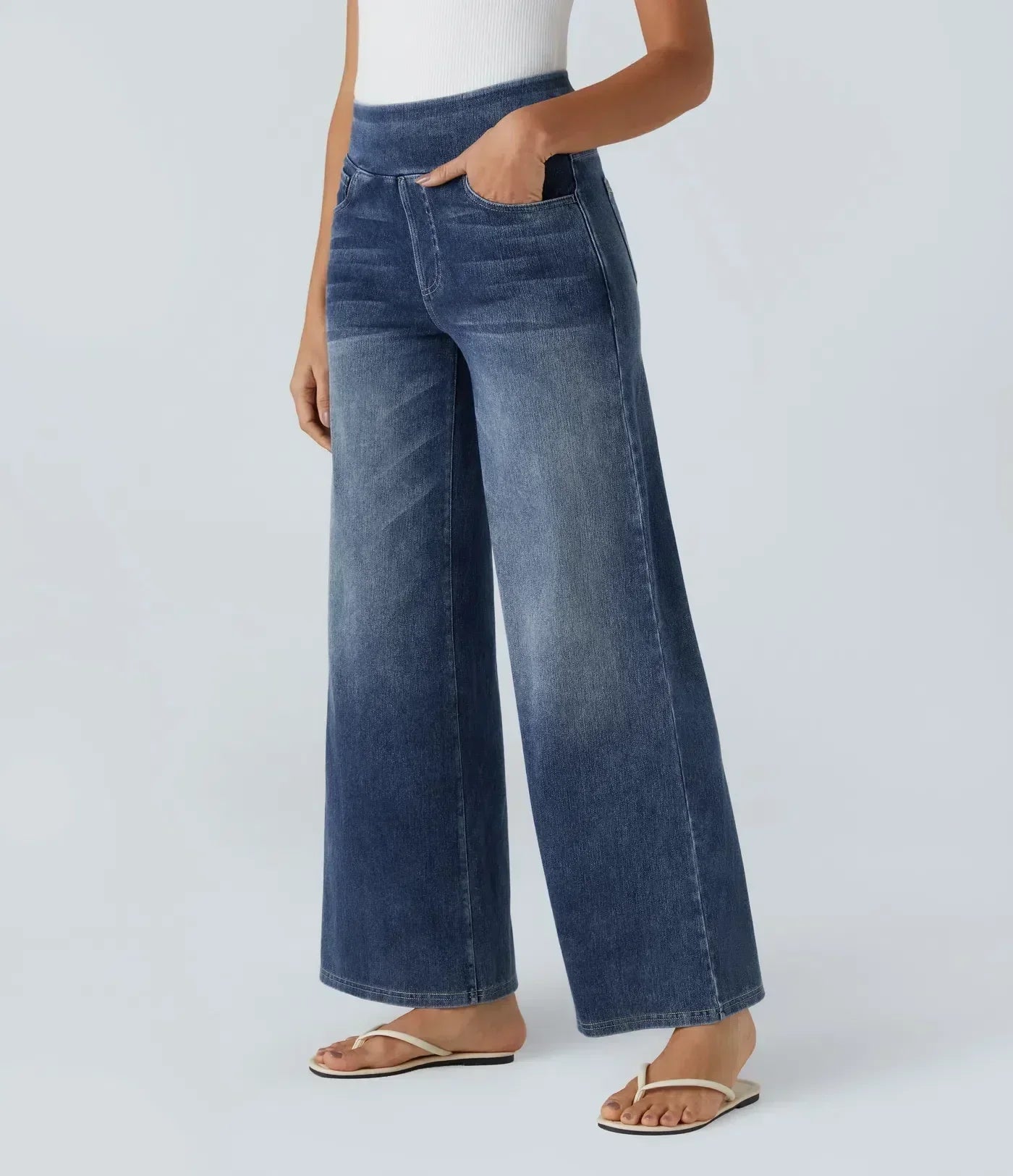 Jeans de mujer de talle alto elásticos con pierna recta – estilo casual cómodo