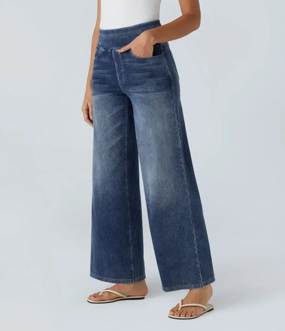 Jeans de mujer de talle alto elásticos con pierna recta – estilo casual cómodo