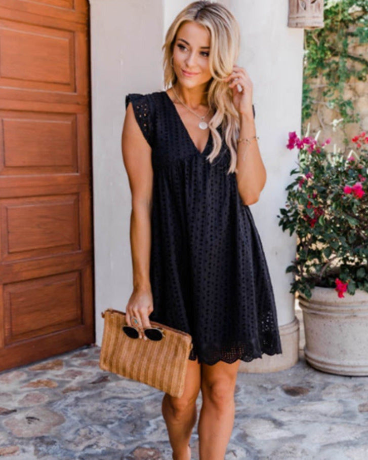 Women’s Spring/Summer Midi Dress with V-Neck and A-Line Skirt