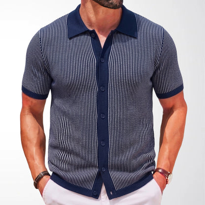 Polo Uomo in Maglia a Maniche Corte con Righe Verticali – Vestibilità Aderente